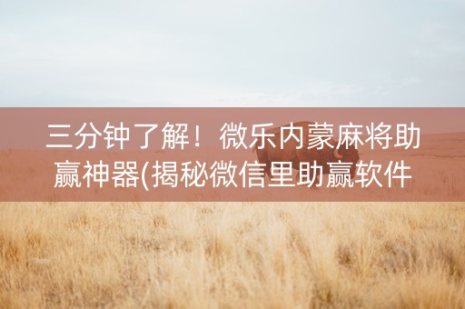 三分钟了解！微乐内蒙麻将助赢神器(揭秘微信里助赢软件)