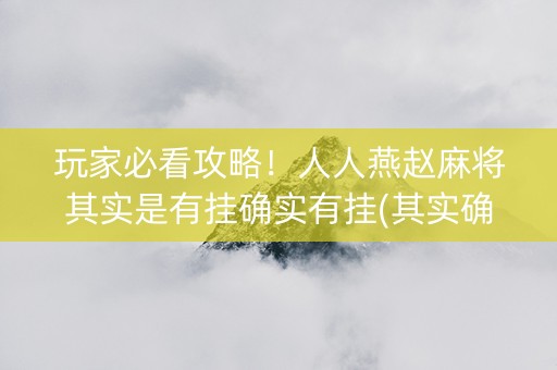 玩家必看攻略！人人燕赵麻将其实是有挂确实有挂(其实确实有挂)