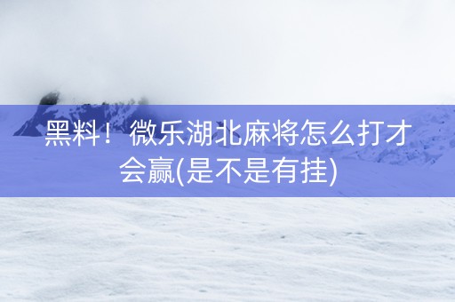 黑料！微乐湖北麻将怎么打才会赢(是不是有挂)