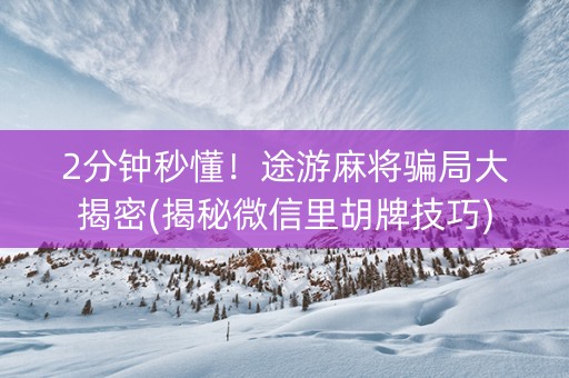 2分钟秒懂！途游麻将骗局大揭密(揭秘微信里胡牌技巧)