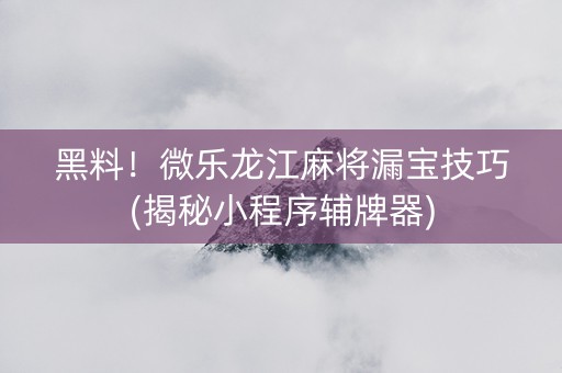 黑料！微乐龙江麻将漏宝技巧(揭秘小程序辅牌器)
