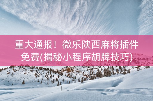 重大通报！微乐陕西麻将插件免费(揭秘小程序胡牌技巧)