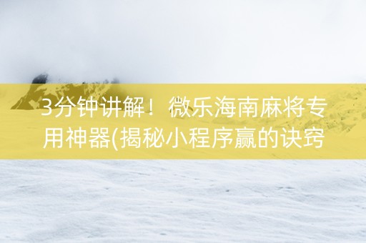 3分钟讲解！微乐海南麻将专用神器(揭秘小程序赢的诀窍)