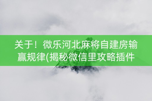 关于！微乐河北麻将自建房输赢规律(揭秘微信里攻略插件)