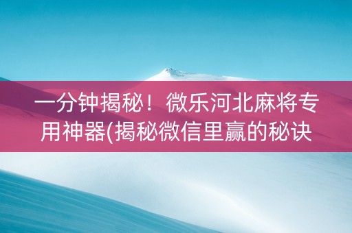 一分钟揭秘！微乐河北麻将专用神器(揭秘微信里赢的秘诀)