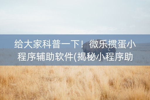 给大家科普一下！微乐掼蛋小程序辅助软件(揭秘小程序助手软件)