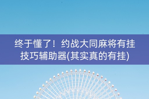 终于懂了！约战大同麻将有挂技巧辅助器(其实真的有挂)