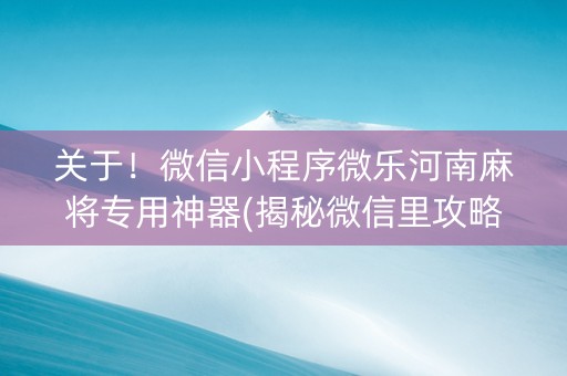 关于！微信小程序微乐河南麻将专用神器(揭秘微信里攻略插件)