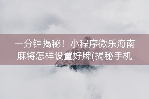 一分钟揭秘！小程序微乐海南麻将怎样设置好牌(揭秘手机上必备神器)