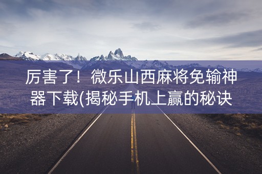 厉害了！微乐山西麻将免输神器下载(揭秘手机上赢的秘诀)