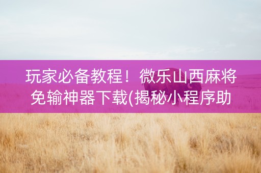 玩家必备教程！微乐山西麻将免输神器下载(揭秘小程序助赢神器)