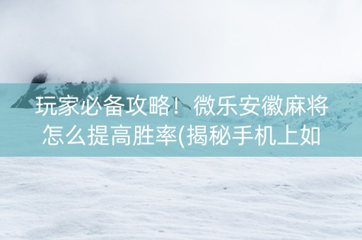 玩家必备攻略！微乐安徽麻将怎么提高胜率(揭秘手机上如何让牌变好)