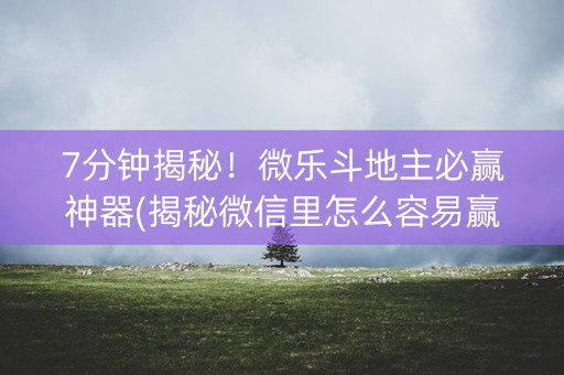 7分钟揭秘！微乐斗地主必赢神器(揭秘微信里怎么容易赢)