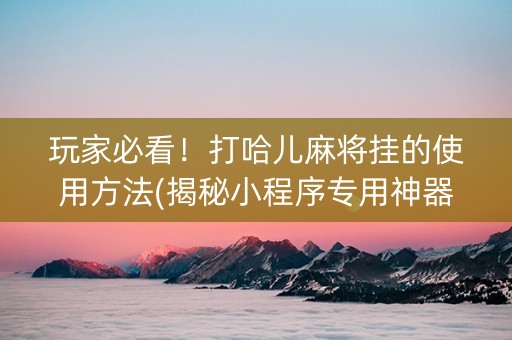 玩家必看！打哈儿麻将挂的使用方法(揭秘小程序专用神器下载)