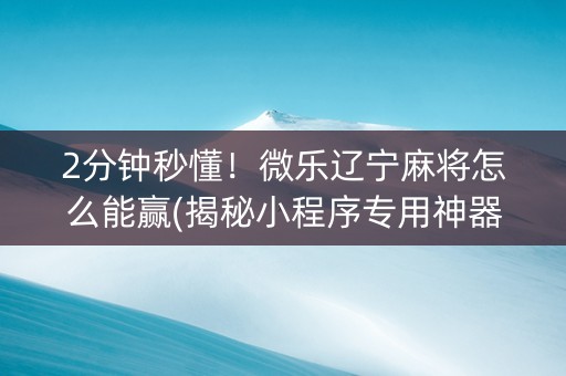 2分钟秒懂！微乐辽宁麻将怎么能赢(揭秘小程序专用神器下载)