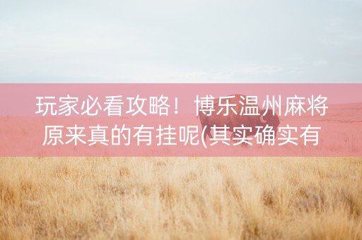 玩家必看攻略！博乐温州麻将原来真的有挂呢(其实确实有挂)