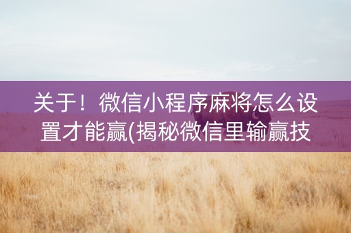 关于！微信小程序麻将怎么设置才能赢(揭秘微信里输赢技巧)