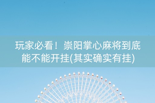 玩家必看！崇阳掌心麻将到底能不能开挂(其实确实有挂)