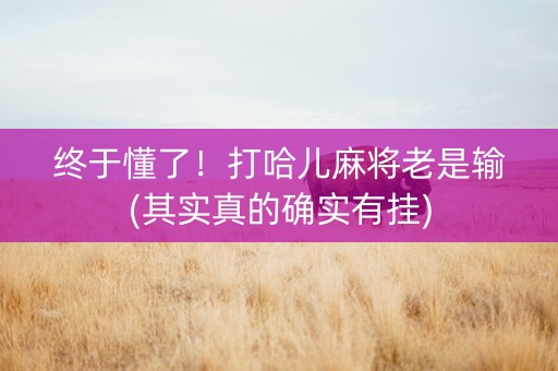 终于懂了！打哈儿麻将老是输(其实真的确实有挂)