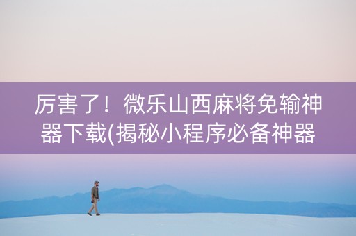 厉害了！微乐山西麻将免输神器下载(揭秘小程序必备神器)
