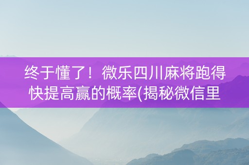 终于懂了！微乐四川麻将跑得快提高赢的概率(揭秘微信里专用神器下载)