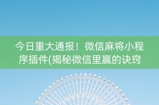 今日重大通报！微信麻将小程序插件(揭秘微信里赢的诀窍)
