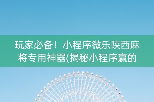 玩家必备！小程序微乐陕西麻将专用神器(揭秘小程序赢的诀窍)