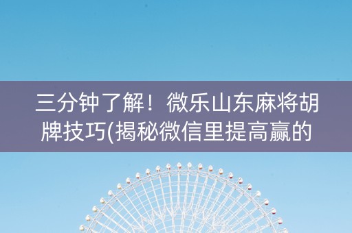 三分钟了解！微乐山东麻将胡牌技巧(揭秘微信里提高赢的概率)