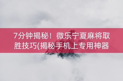 7分钟揭秘！微乐宁夏麻将取胜技巧(揭秘手机上专用神器下载)
