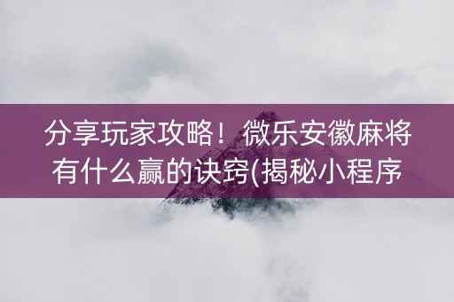 分享玩家攻略！微乐安徽麻将有什么赢的诀窍(揭秘小程序规律攻略)