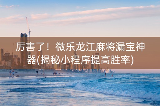 厉害了！微乐龙江麻将漏宝神器(揭秘小程序提高胜率)