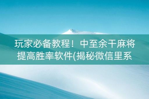 玩家必备教程！中至余干麻将提高胜率软件(揭秘微信里系统发好牌)