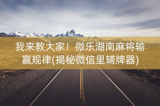我来教大家！微乐湖南麻将输赢规律(揭秘微信里辅牌器)