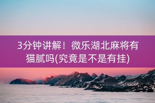 3分钟讲解！微乐湖北麻将有猫腻吗(究竟是不是有挂)