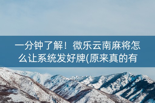一分钟了解！微乐云南麻将怎么让系统发好牌(原来真的有挂呢)