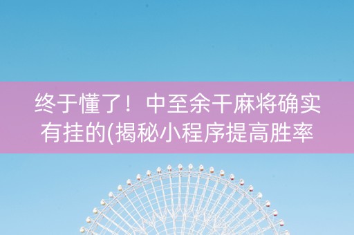终于懂了！中至余干麻将确实有挂的(揭秘小程序提高胜率)
