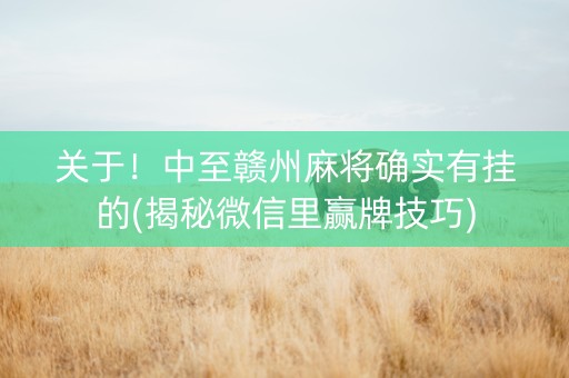 关于！中至赣州麻将确实有挂的(揭秘微信里赢牌技巧)