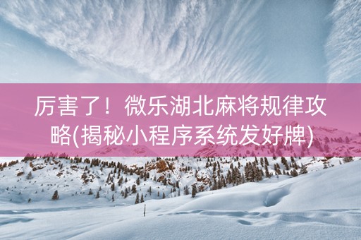 厉害了！微乐湖北麻将规律攻略(揭秘小程序系统发好牌)