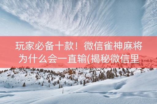 玩家必备十款！微信雀神麻将为什么会一直输(揭秘微信里助手软件)