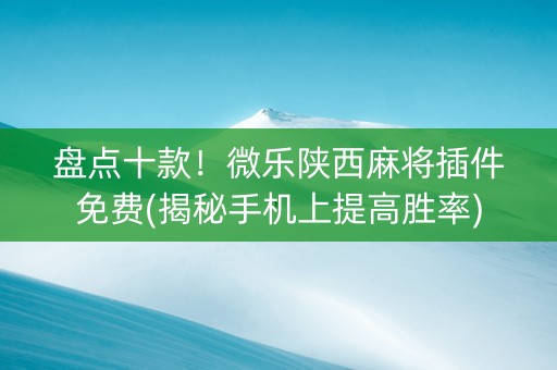 盘点十款！微乐陕西麻将插件免费(揭秘手机上提高胜率)