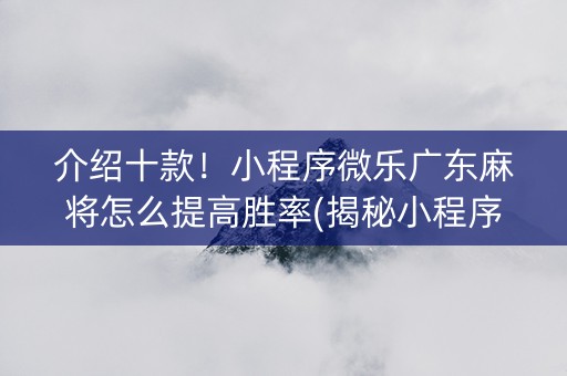 介绍十款！小程序微乐广东麻将怎么提高胜率(揭秘小程序输赢技巧)