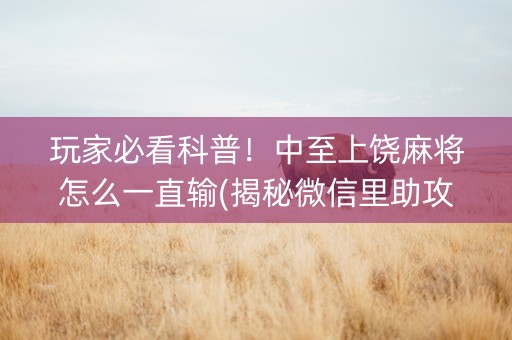 玩家必看科普！中至上饶麻将怎么一直输(揭秘微信里助攻神器)