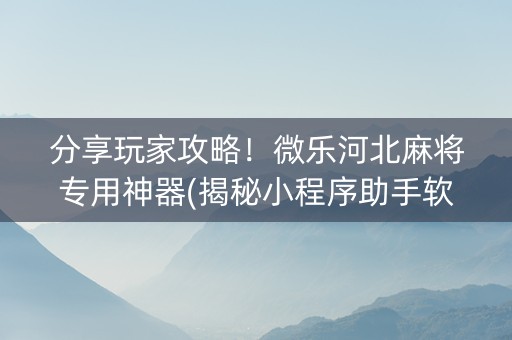 分享玩家攻略！微乐河北麻将专用神器(揭秘小程序助手软件)