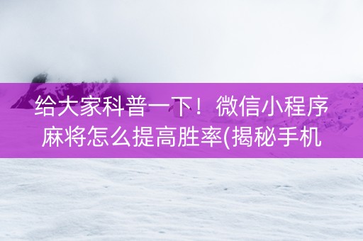 给大家科普一下！微信小程序麻将怎么提高胜率(揭秘手机上专用神器)