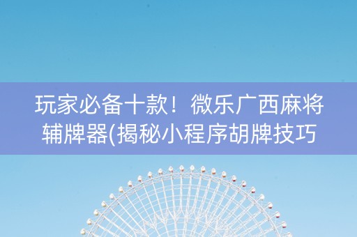 玩家必备十款！微乐广西麻将辅牌器(揭秘小程序胡牌技巧)