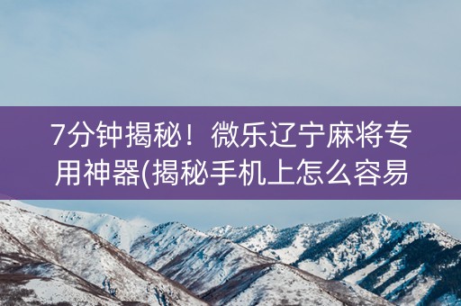 7分钟揭秘！微乐辽宁麻将专用神器(揭秘手机上怎么容易赢)