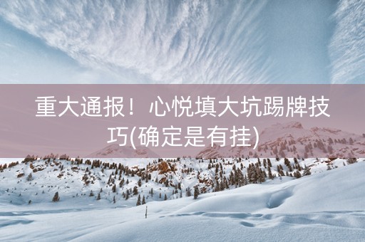 重大通报！心悦填大坑踢牌技巧(确定是有挂)