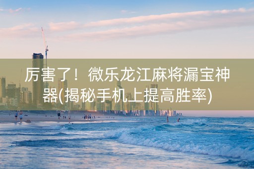 厉害了！微乐龙江麻将漏宝神器(揭秘手机上提高胜率)