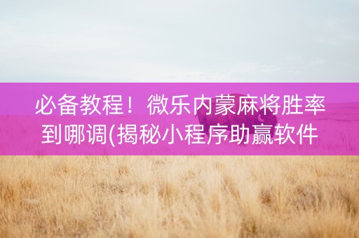 必备教程！微乐内蒙麻将胜率到哪调(揭秘小程序助赢软件)