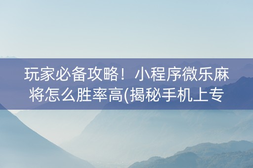 玩家必备攻略！小程序微乐麻将怎么胜率高(揭秘手机上专用神器下载)